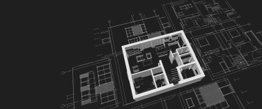 ev mimarisi çizimi 3d illüstrasyon