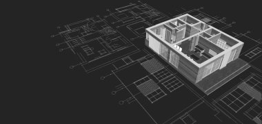 ev mimarisi çizimi 3d illüstrasyon