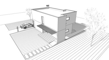 ev mimarisi çizimi 3d illüstrasyon