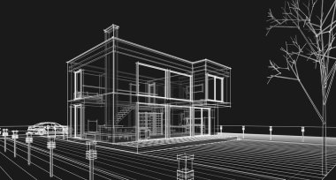 ev mimarisi çizimi 3d illüstrasyon