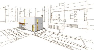 ev mimarisi çizimi 3d illüstrasyon