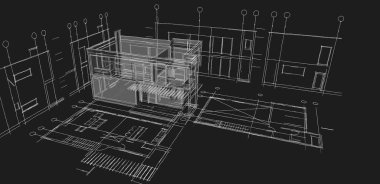 ev mimarisi çizimi 3d illüstrasyon