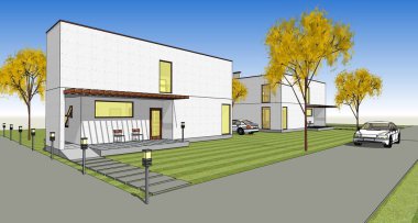 ev mimarisi çizimi 3d illüstrasyon