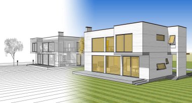 ev mimarisi çizimi 3d illüstrasyon