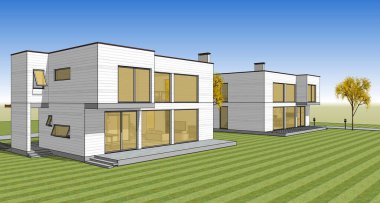 ev mimarisi çizimi 3d illüstrasyon