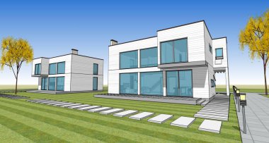 ev mimarisi çizimi 3d illüstrasyon