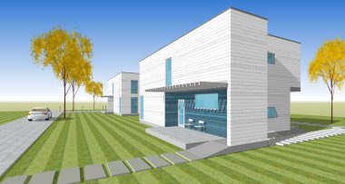 ev mimarisi çizimi 3d illüstrasyon