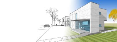 ev mimarisi çizimi 3d illüstrasyon