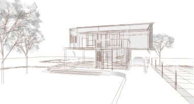 ev mimarisi çizimi 3d illüstrasyon