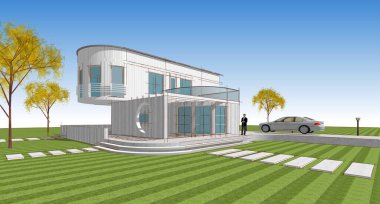 ev mimarisi çizimi 3d illüstrasyon