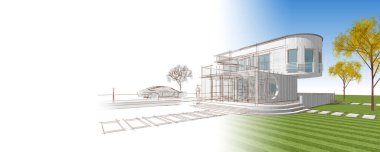 ev mimarisi çizimi 3d illüstrasyon