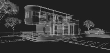 ev mimarisi çizimi 3d illüstrasyon