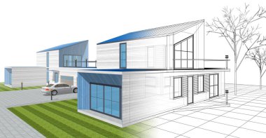 ev mimarisi çizimi 3d illüstrasyon