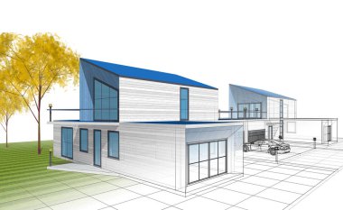 ev mimarisi çizimi 3d illüstrasyon