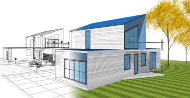 ev mimarisi çizimi 3d illüstrasyon