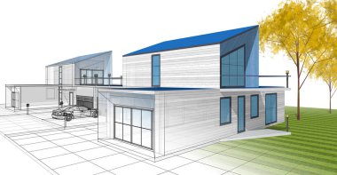 ev mimarisi çizimi 3d illüstrasyon