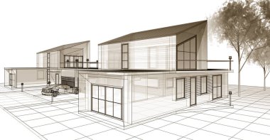 ev mimarisi çizimi 3d illüstrasyon