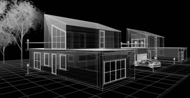 ev mimarisi çizimi 3d illüstrasyon