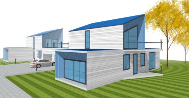 ev mimarisi çizimi 3d illüstrasyon