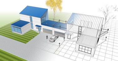 ev mimarisi çizimi 3d illüstrasyon
