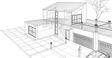 ev mimarisi çizimi 3d illüstrasyon