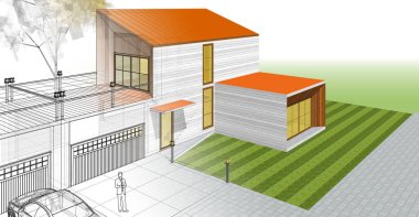 ev mimarisi çizimi 3d illüstrasyon