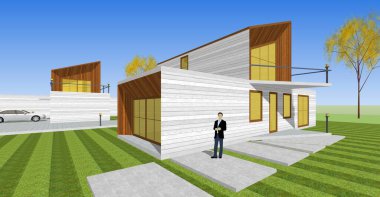 ev mimarisi çizimi 3d illüstrasyon