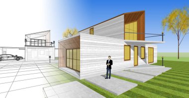 ev mimarisi çizimi 3d illüstrasyon