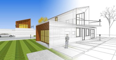 ev mimarisi çizimi 3d illüstrasyon