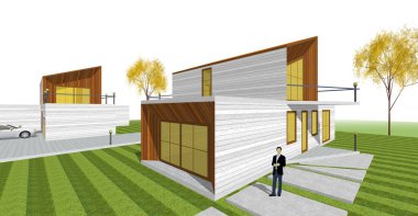 ev mimarisi çizimi 3d illüstrasyon