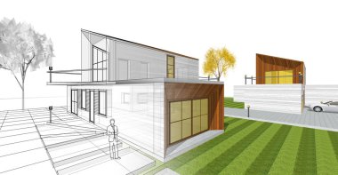 ev mimarisi çizimi 3d illüstrasyon