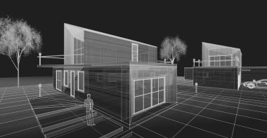 ev mimarisi çizimi 3d illüstrasyon