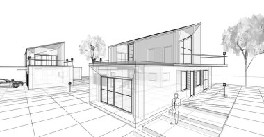 ev mimarisi çizimi 3d illüstrasyon