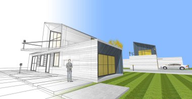 ev mimarisi çizimi 3d illüstrasyon