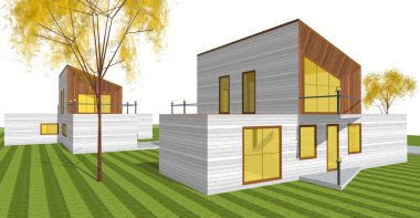 ev mimarisi çizimi 3d illüstrasyon