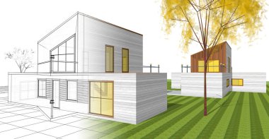 ev mimarisi çizimi 3d illüstrasyon