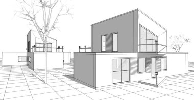 ev mimarisi çizimi 3d illüstrasyon