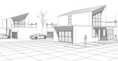 ev mimarisi çizimi 3d illüstrasyon