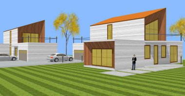 ev mimarisi çizimi 3d illüstrasyon