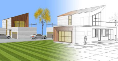 ev mimarisi çizimi 3d illüstrasyon