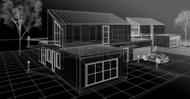 ev mimarisi çizimi 3d illüstrasyon