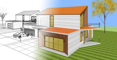 ev mimarisi çizimi 3d illüstrasyon