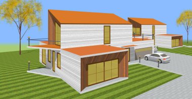 ev mimarisi çizimi 3d illüstrasyon