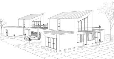ev mimarisi çizimi 3d illüstrasyon