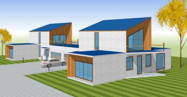 ev mimarisi çizimi 3d illüstrasyon