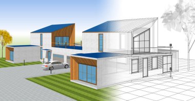 ev mimarisi çizimi 3d illüstrasyon