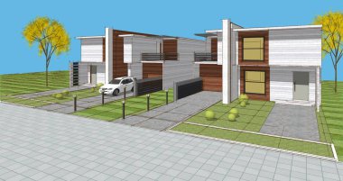 ev mimarisi çizimi 3d illüstrasyon