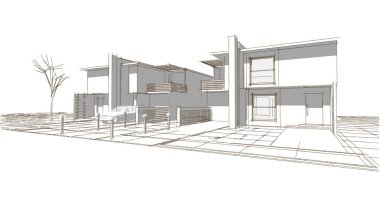 ev mimarisi çizimi 3d illüstrasyon