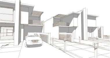 ev mimarisi çizimi 3d illüstrasyon