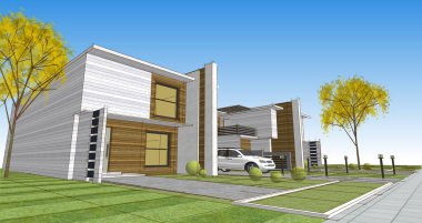 ev mimarisi çizimi 3d illüstrasyon